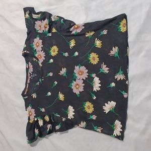 Loft Linen Ruffle Sleeve Floral Shirt Size Small